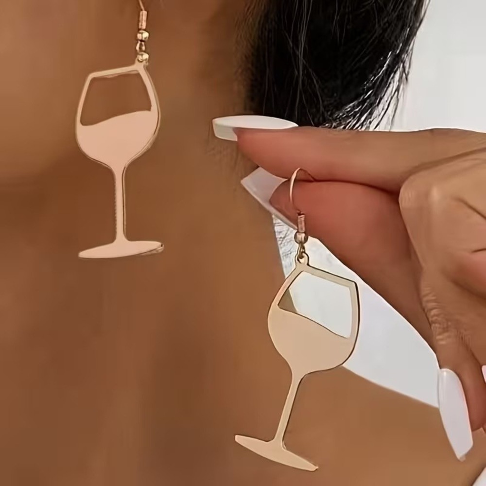 14k Gold Plated‎ Wine Glass Dangle Earrings Novelty Fun Cute Whimsical Women